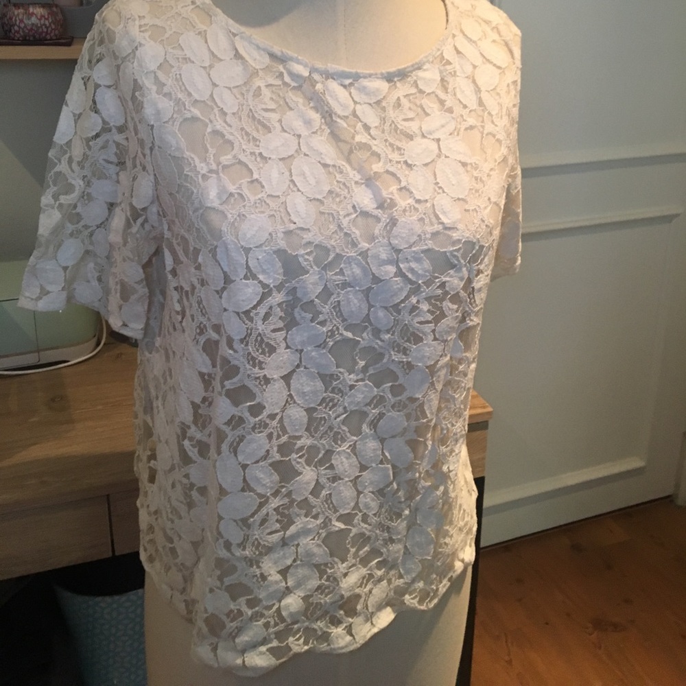 White lace short sleeve top